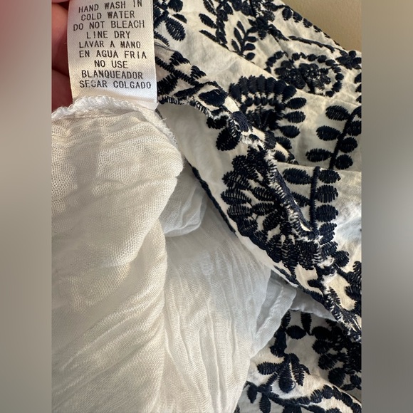 ENTRO Navy Blue White Embroidered Off The Shoulder Dress Short Mini Scalloped - Picture 14 of 14